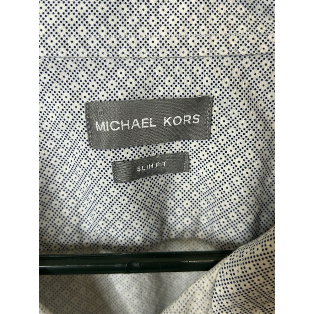 Michael Kors Mens Slim Fit Geometric Print Button Down Shirt Blue White XL 17 - Picture 3 of 4